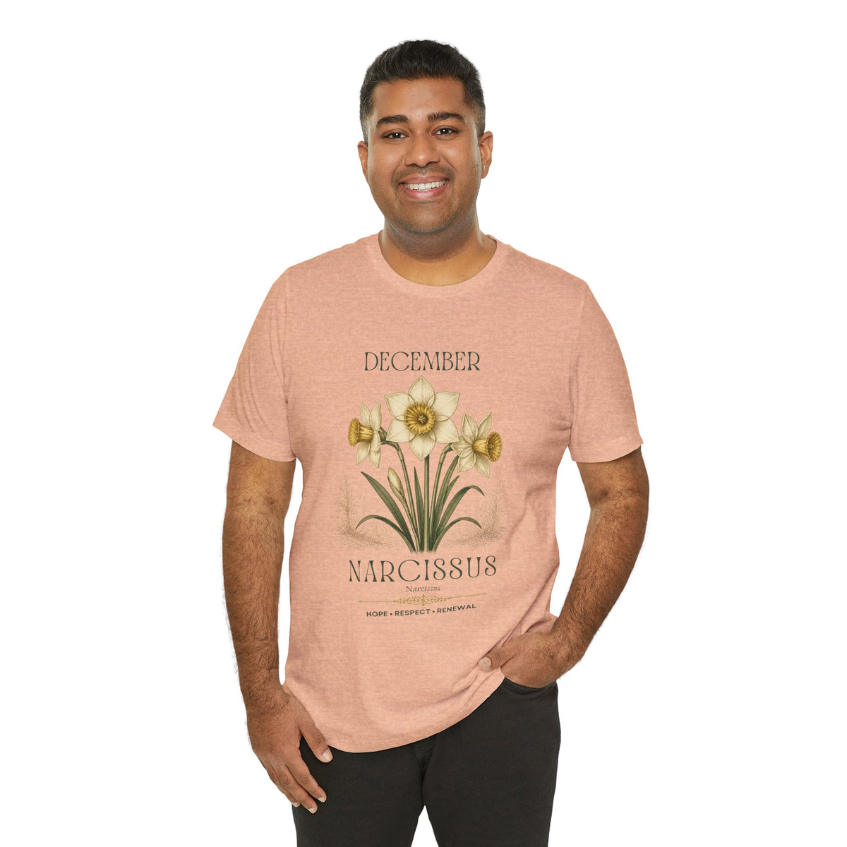 December Birth Flower Tee | Narcissus & Holly Celestial Design | Birthday Gift