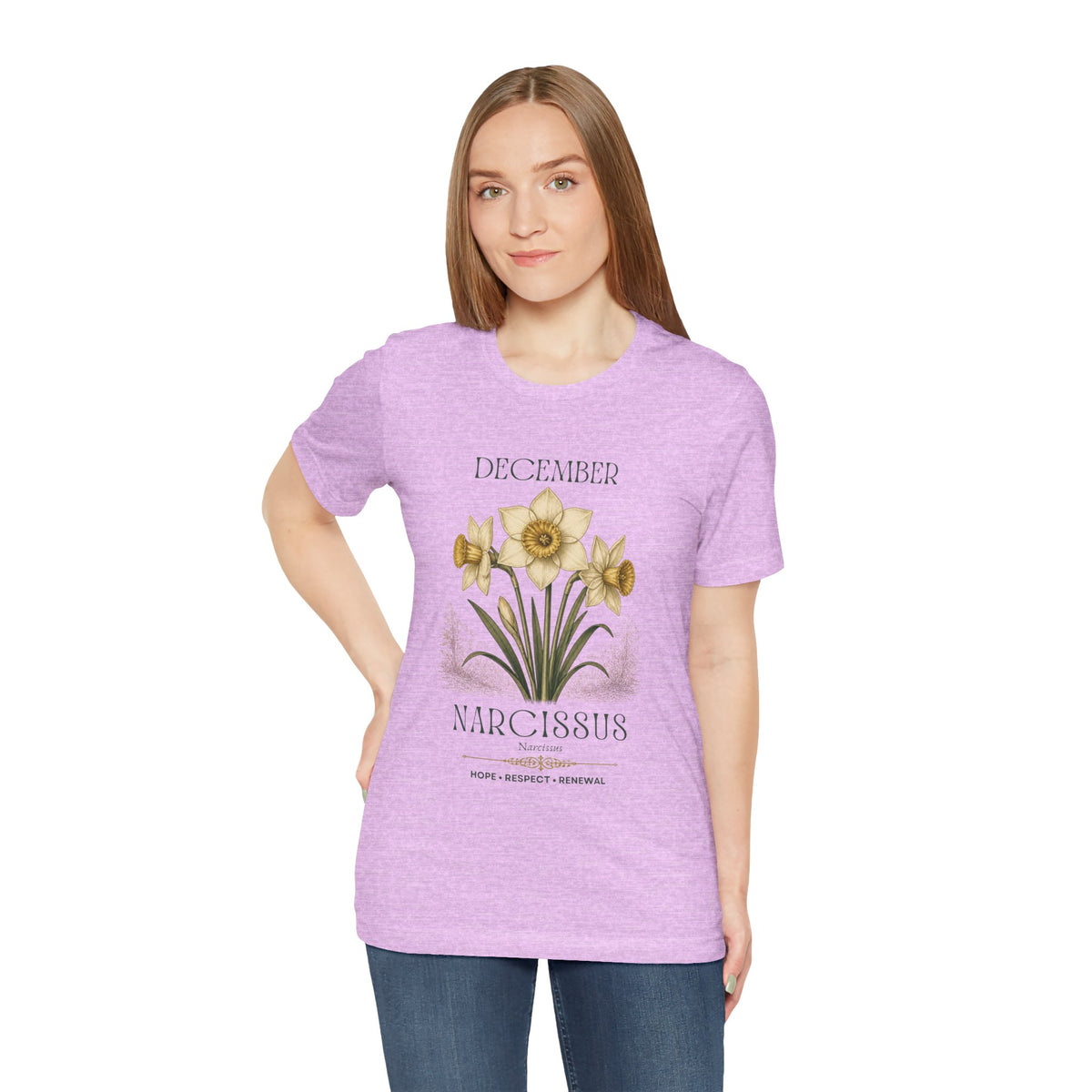 December Birth Flower Tee | Narcissus & Holly Celestial Design | Birthday Gift