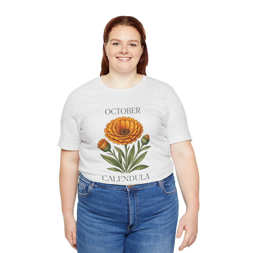 October Birth Flower Tee | Marigold & Cosmos Celestial Design | Birthday Gift
