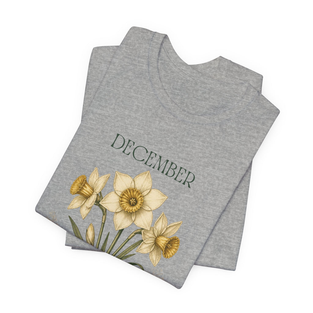 December Birth Flower Tee | Narcissus & Holly Celestial Design | Birthday Gift