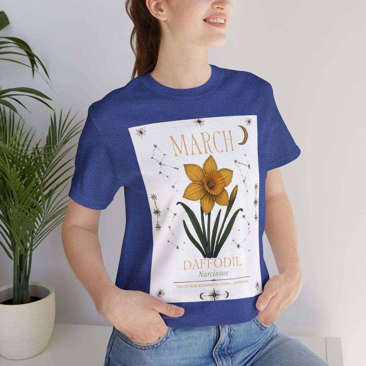 March Zodiac/Celestial aesthetics with birth flower — Birth Month Flower Tee