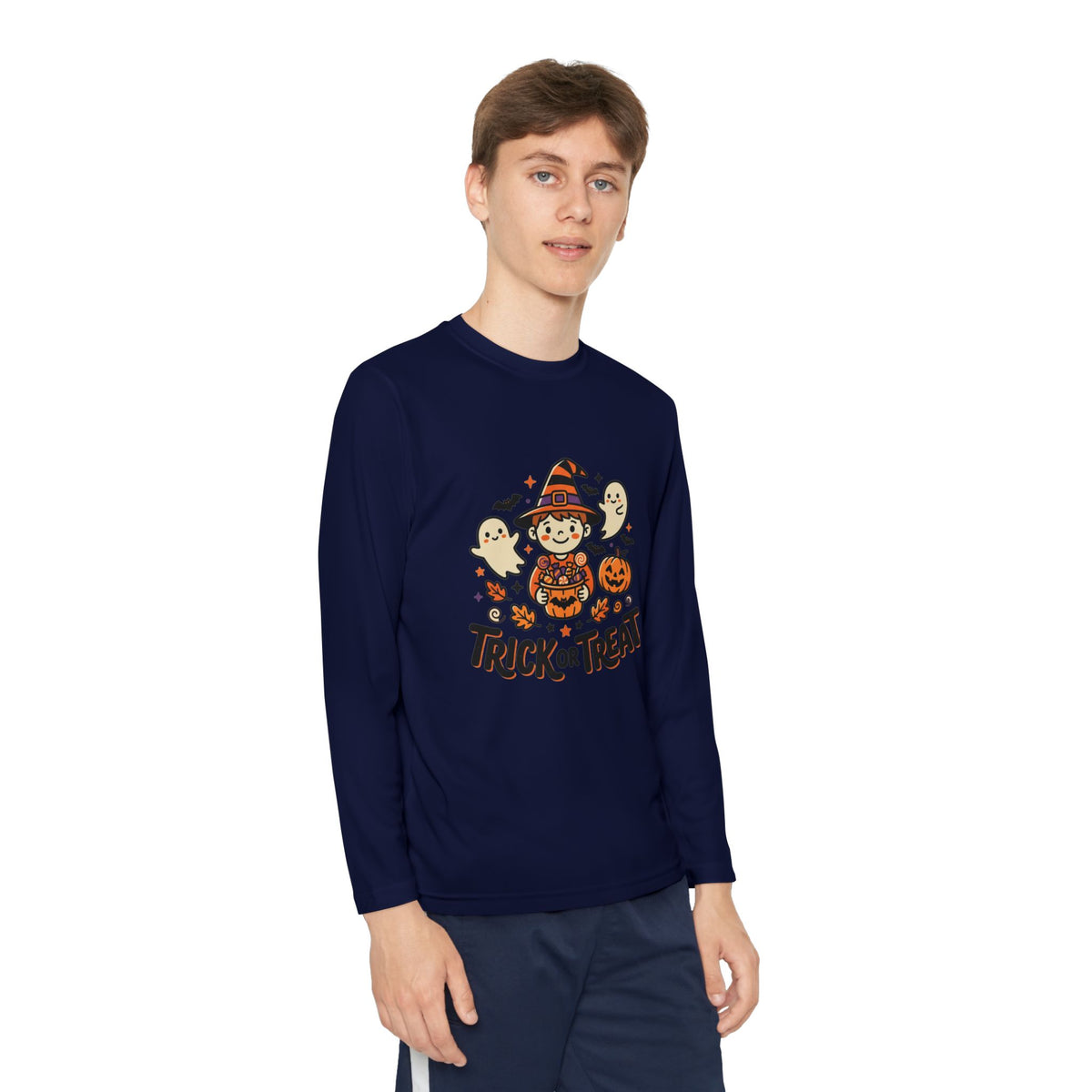 Trick or Treat Witch Kid Long Sleeve Shirt | Halloween Ghosts Pumpkins