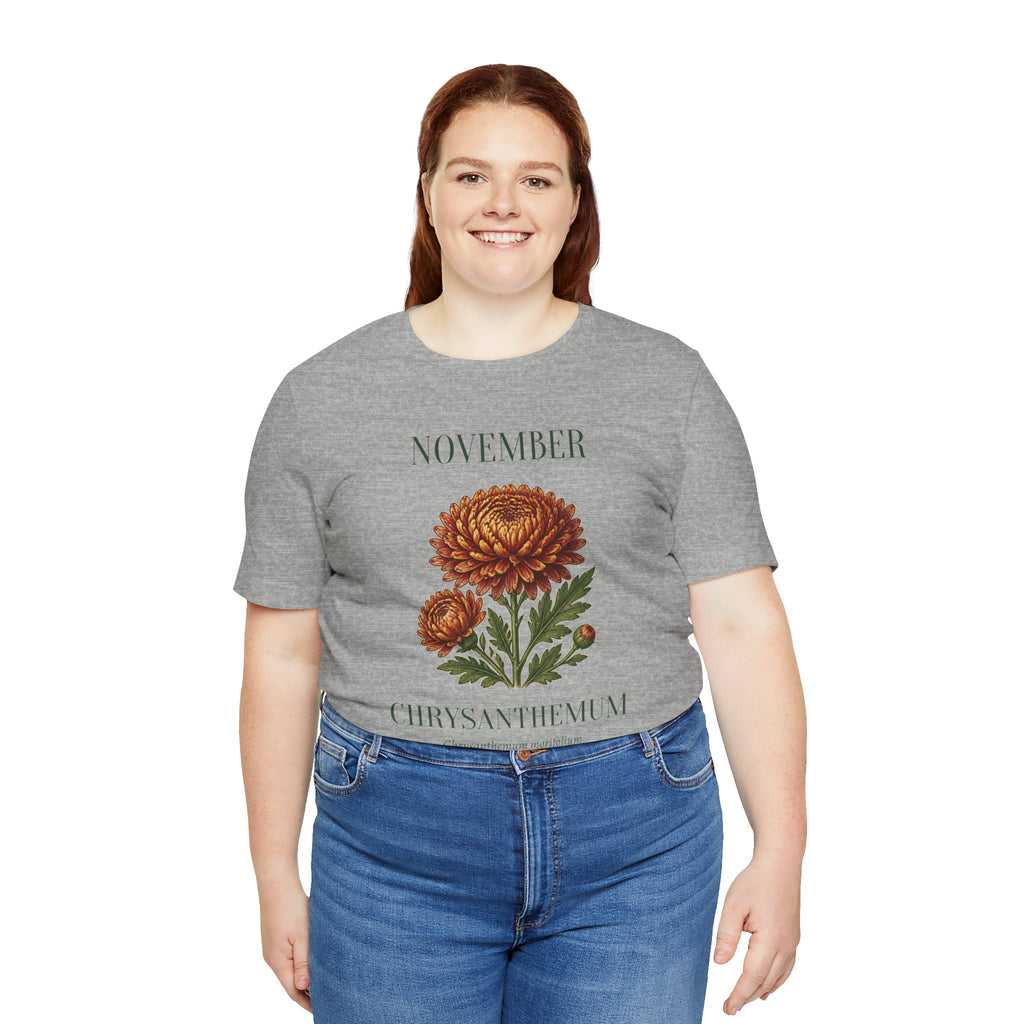 November Birth Flower Tee | Chrysanthemum Celestial Design | Birthday Gift