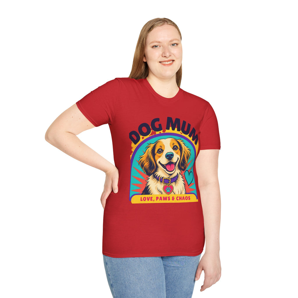 Dog Mum T-Shirt | Cute Happy Dog Illustration, Love Paws & Chaos