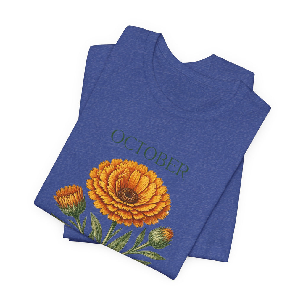 October Birth Flower Tee | Marigold & Cosmos Celestial Design | Birthday Gift