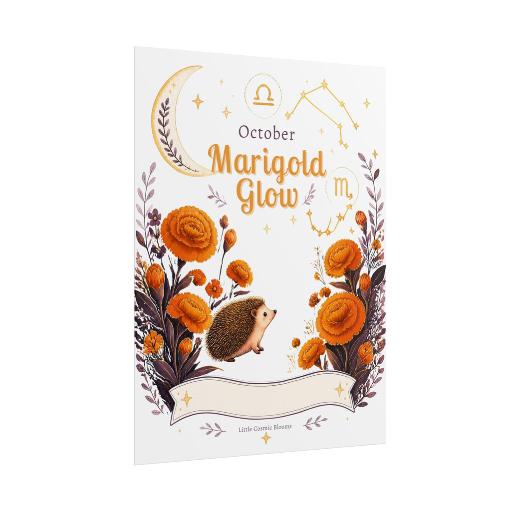 October Birth Flower, Marigold Glow Poster — Zodiac Libra/Hedgehog Wall Art