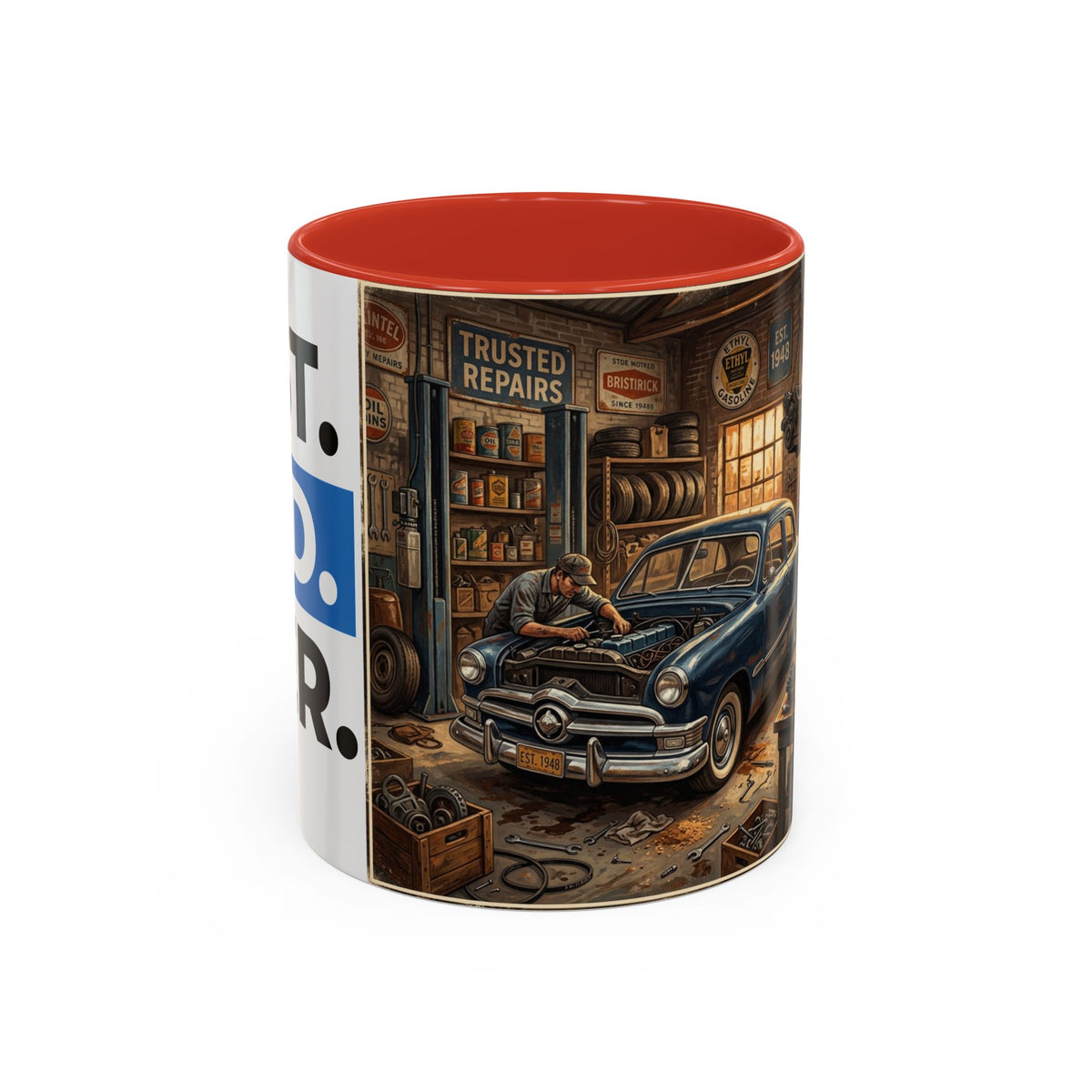 Vintage Dad Garage Mechanic Illustration Mug | Accent Coffee Mug