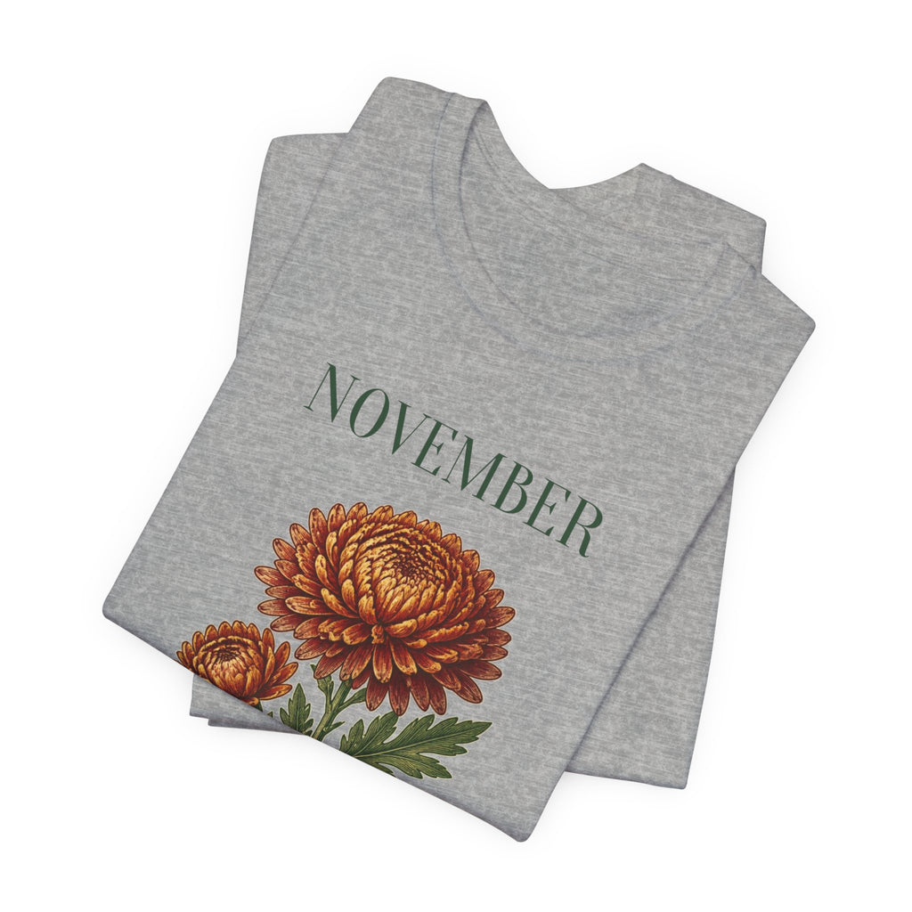 November Birth Flower Tee | Chrysanthemum Celestial Design | Birthday Gift