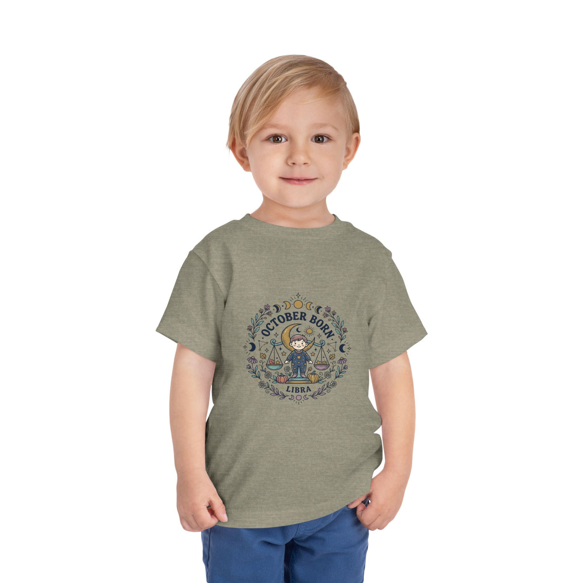 October Born Libra moon phases toddler tee | Zodiac Libra design