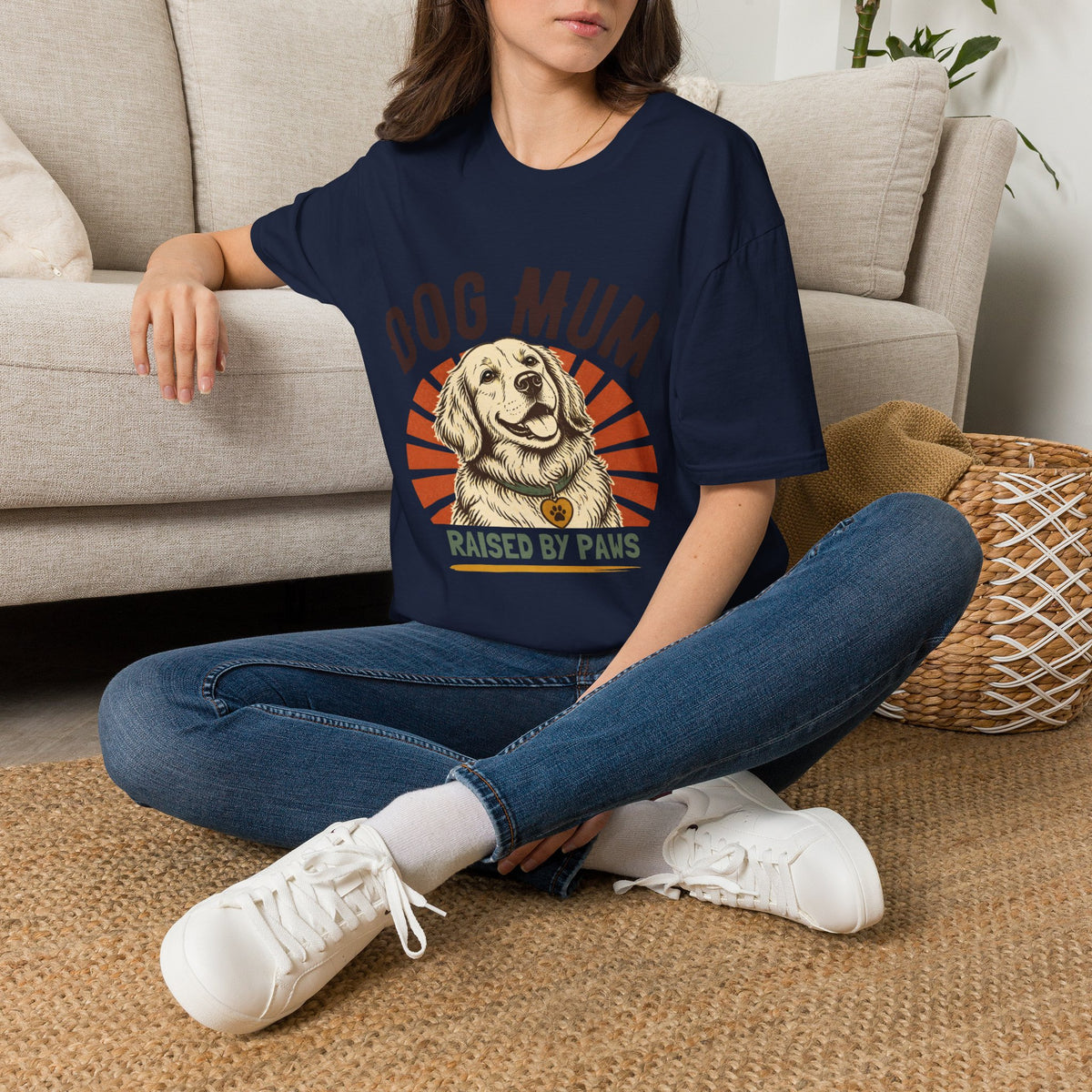 Dog Mum Raised By Paws T-Shirt | Golden Retriever Retro