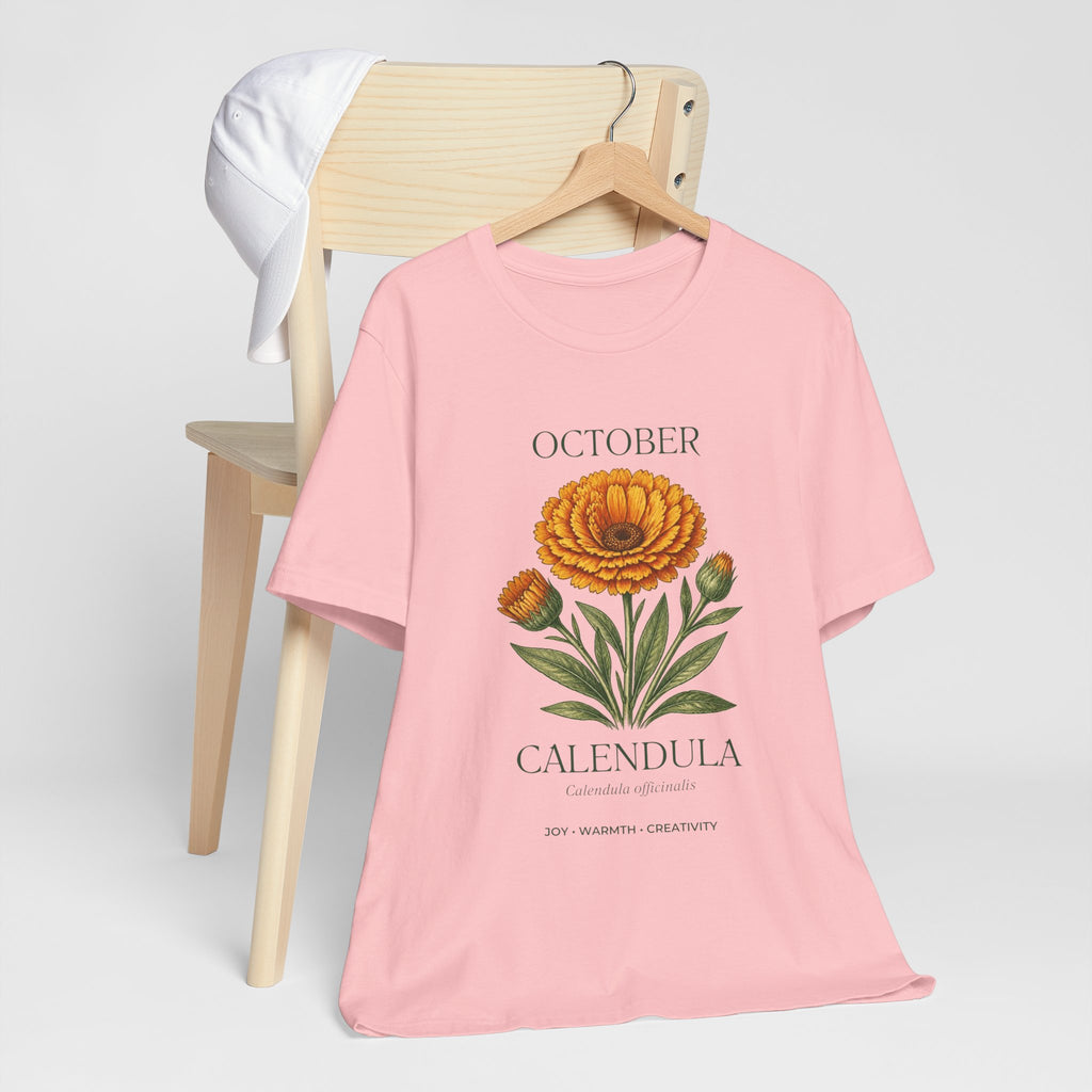 October Birth Flower Tee | Marigold & Cosmos Celestial Design | Birthday Gift