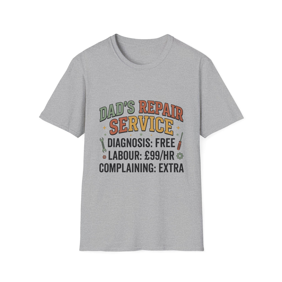 Dad's Repair Service T-Shirt | Funny Handyman Slogan, Tool Graphic