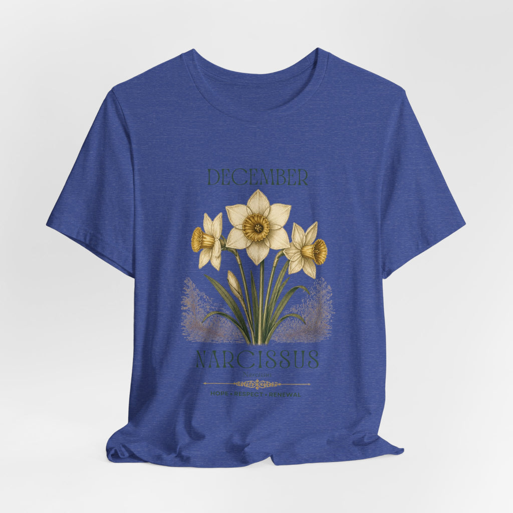 December Birth Flower Tee | Narcissus & Holly Celestial Design | Birthday Gift