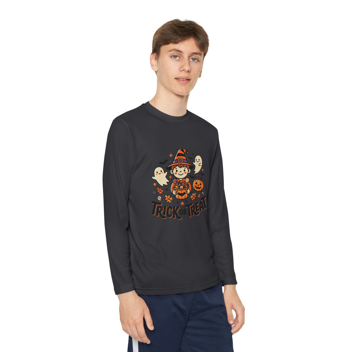 Trick or Treat Witch Kid Long Sleeve Shirt | Halloween Ghosts Pumpkins