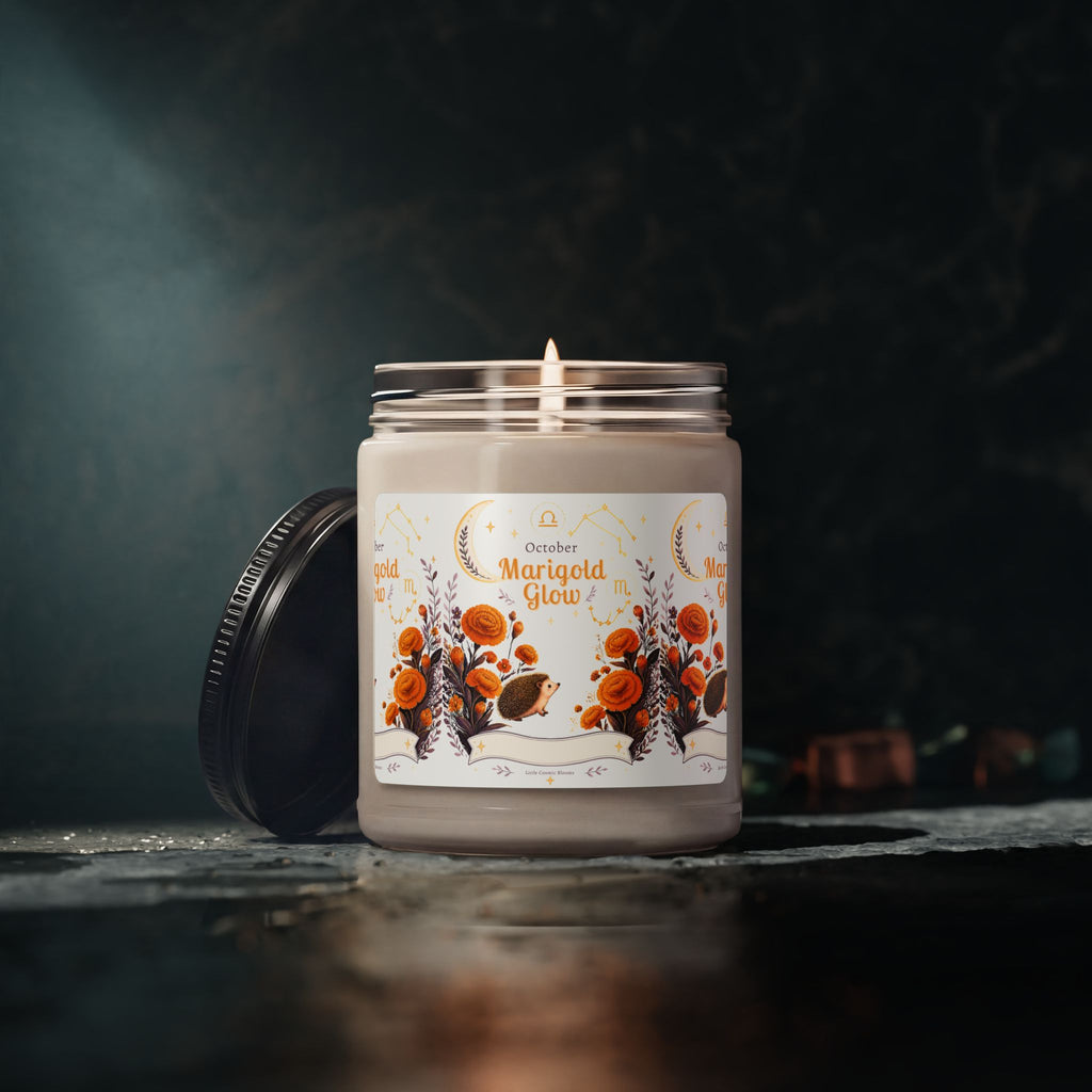 October Marigold Glow Birth Scented Soy Candle — 9oz Autumn Floral Candle (October)