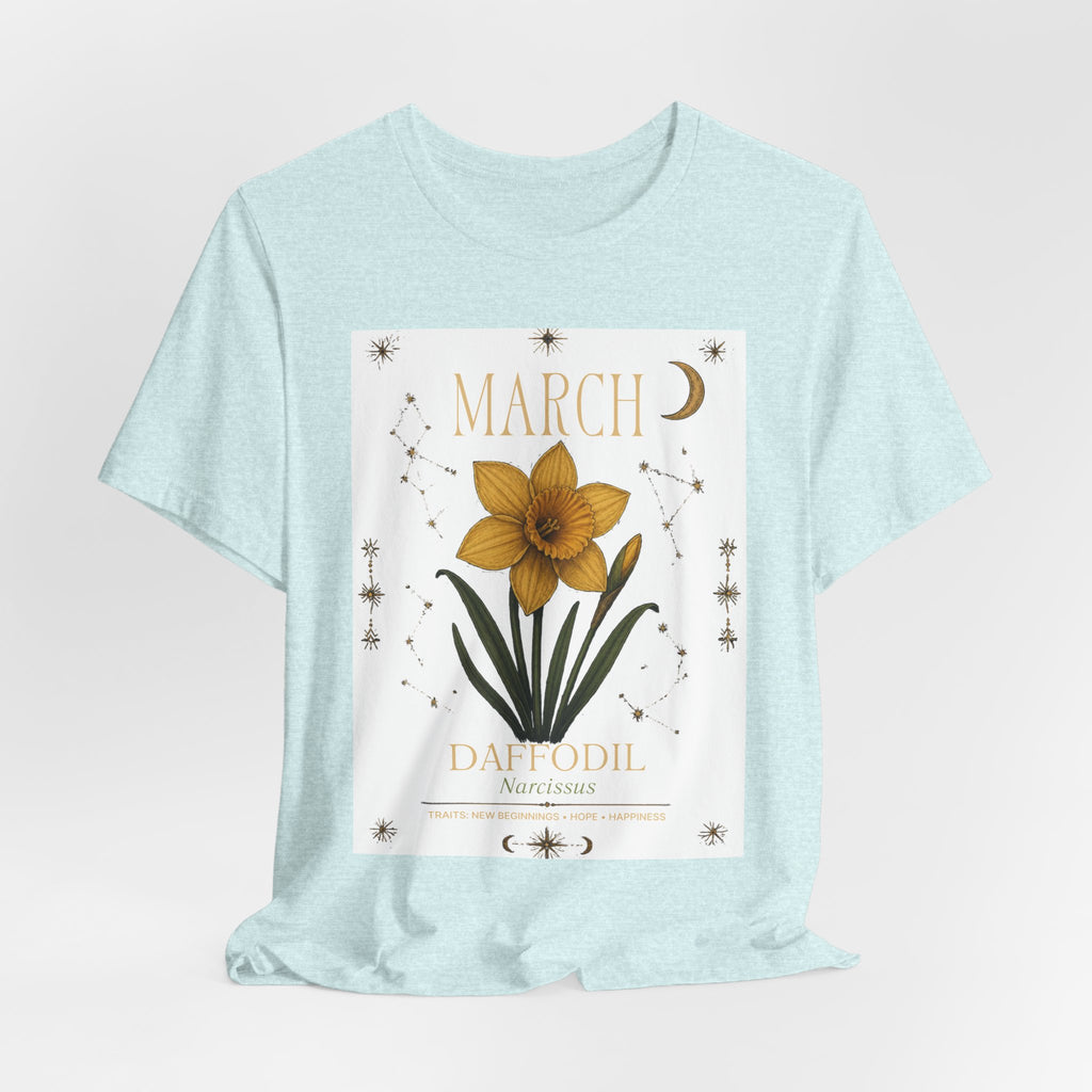 March Zodiac/Celestial aesthetics with birth flower — Birth Month Flower Tee