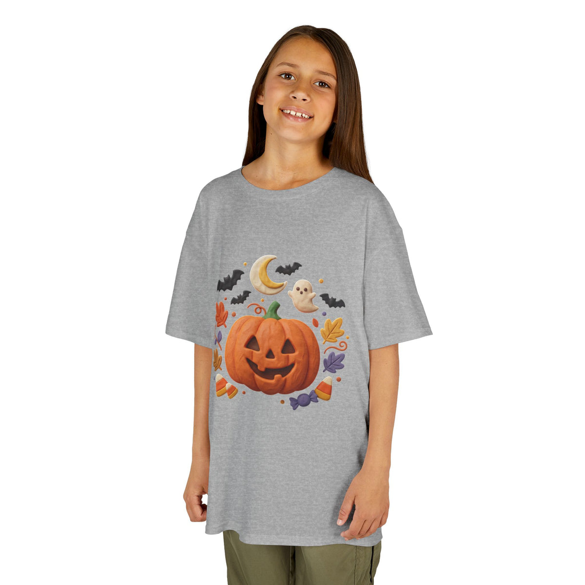 Jack-o'-Lantern Pumpkin Kids Tee | Halloween Ghosts, Bats, Moon, Autumn Leaves