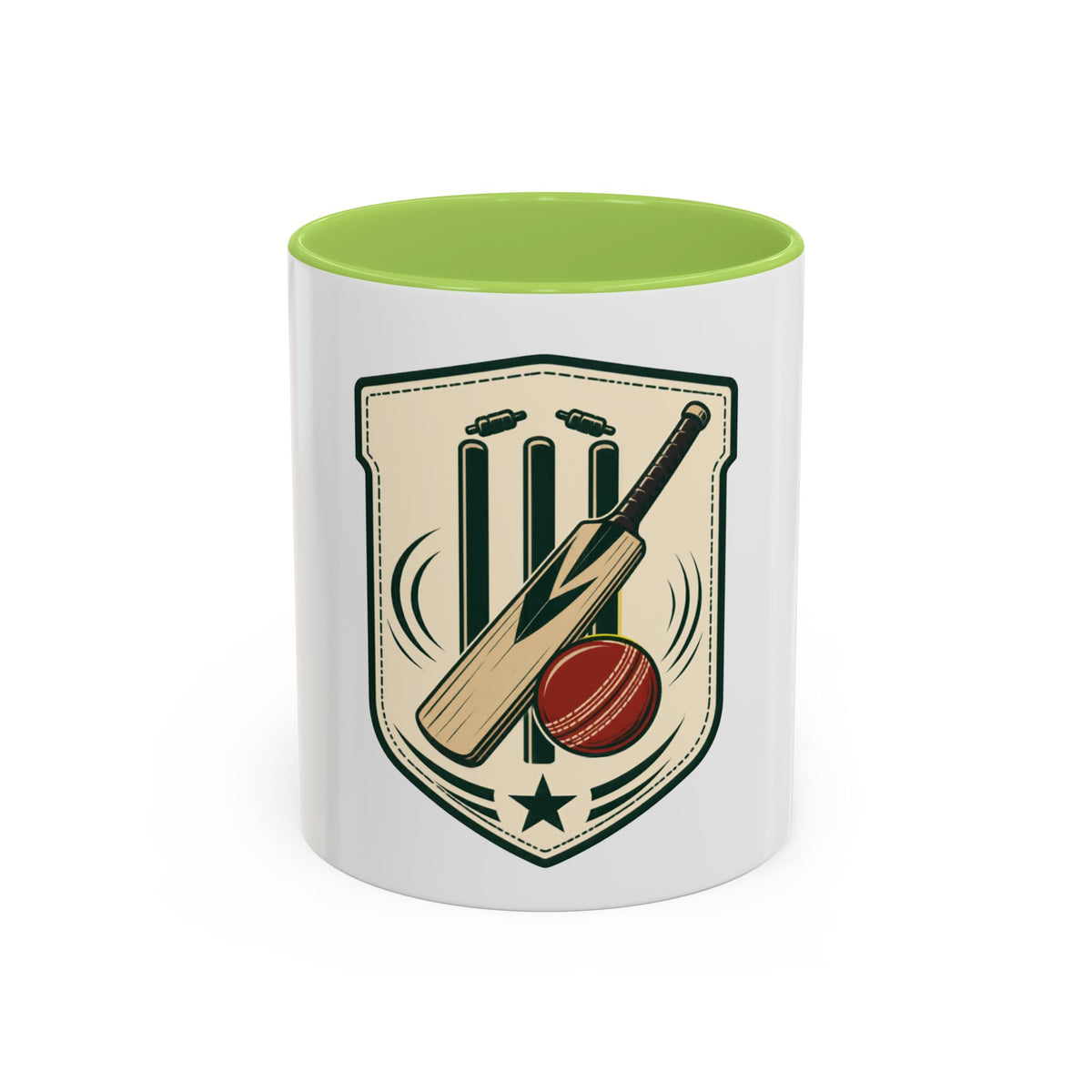 Cricket Crest Accent Mug — Vintage Bat & Ball Coffee Cup (11/15oz)
