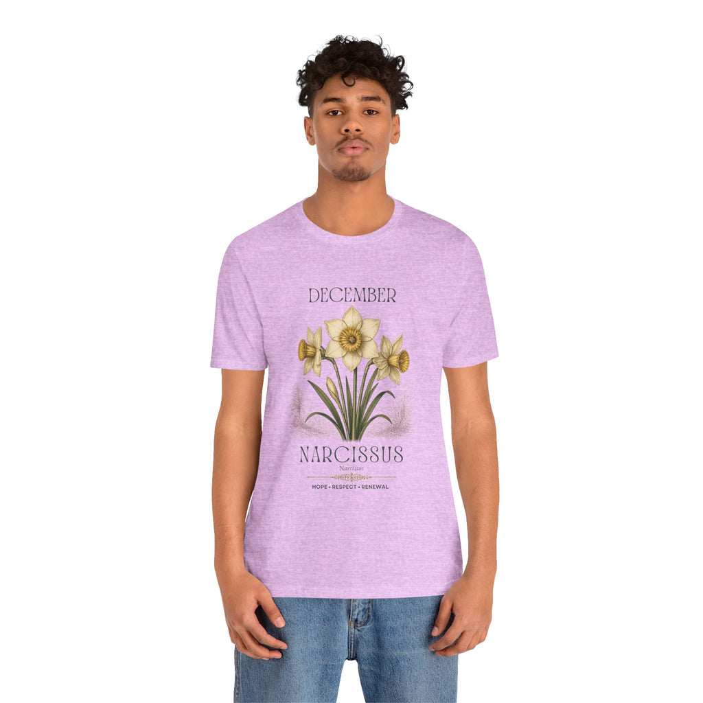 December Birth Flower Tee | Narcissus & Holly Celestial Design | Birthday Gift