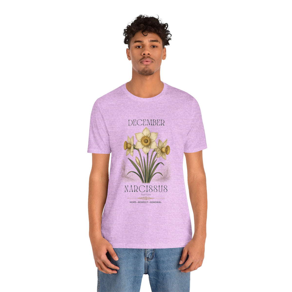 December Birth Flower Tee | Narcissus & Holly Celestial Design | Birthday Gift