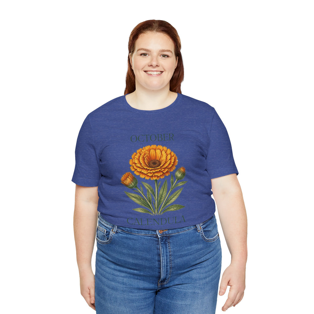 October Birth Flower Tee | Marigold & Cosmos Celestial Design | Birthday Gift