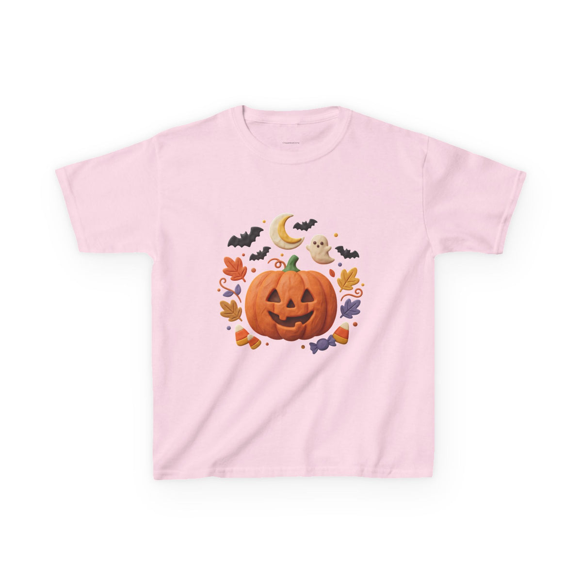 Jack-o'-Lantern Pumpkin Kids Tee | Halloween Ghosts, Bats, Moon, Autumn Leaves