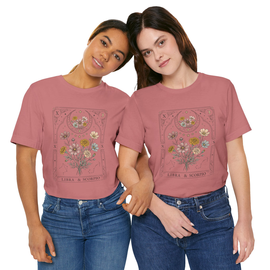 Libra & Scorpio Floral Zodiac T‑Shirt — Botanical Horoscope Tee
