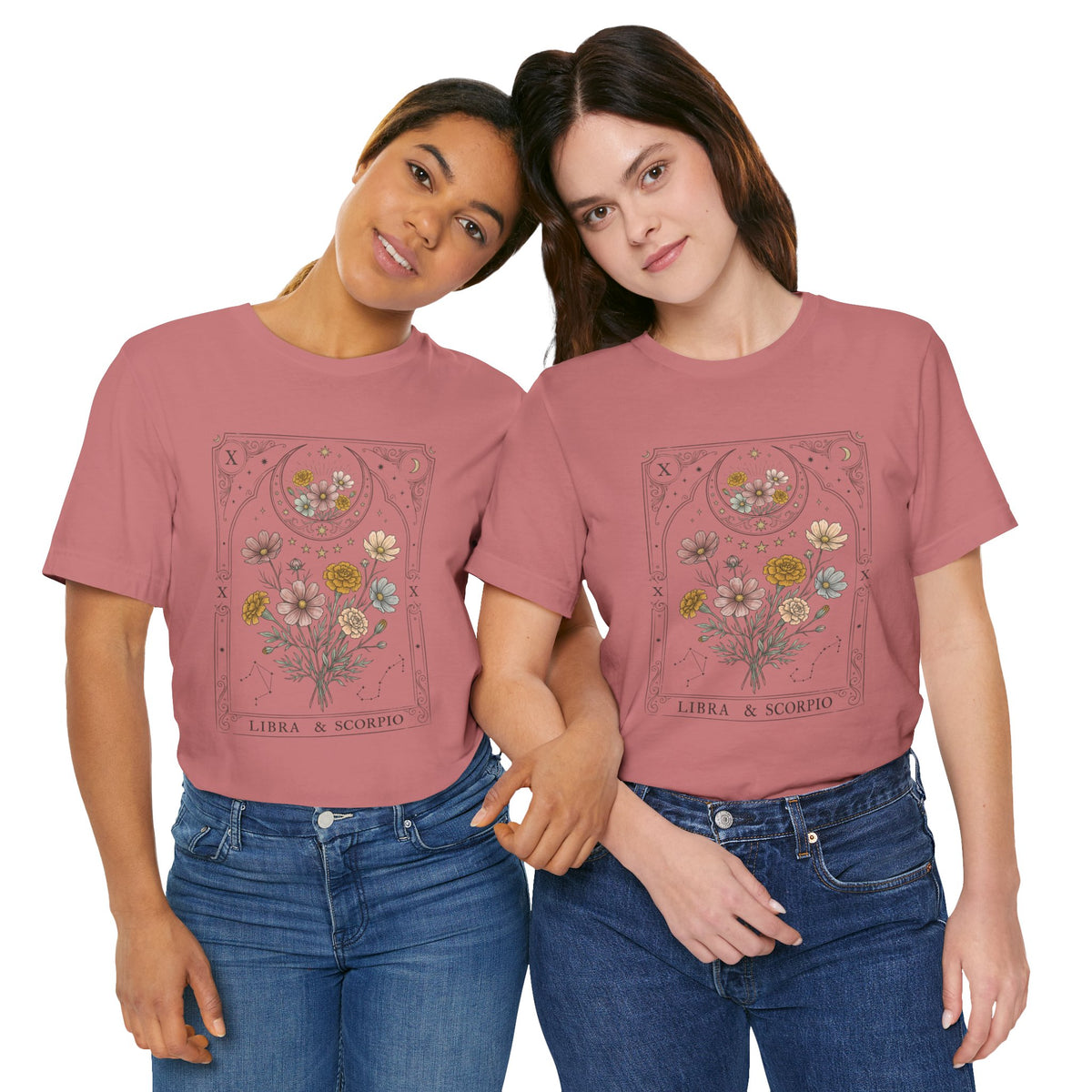 Libra & Scorpio Floral Zodiac T‑Shirt — Botanical Horoscope Tee