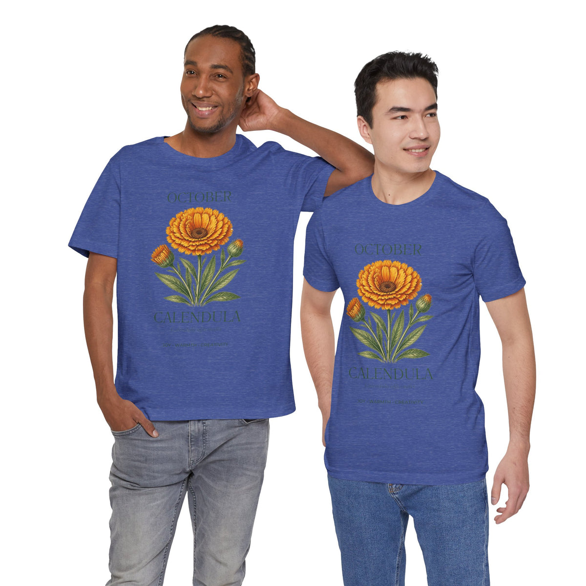 October Birth Flower Tee | Marigold & Cosmos Celestial Design | Birthday Gift