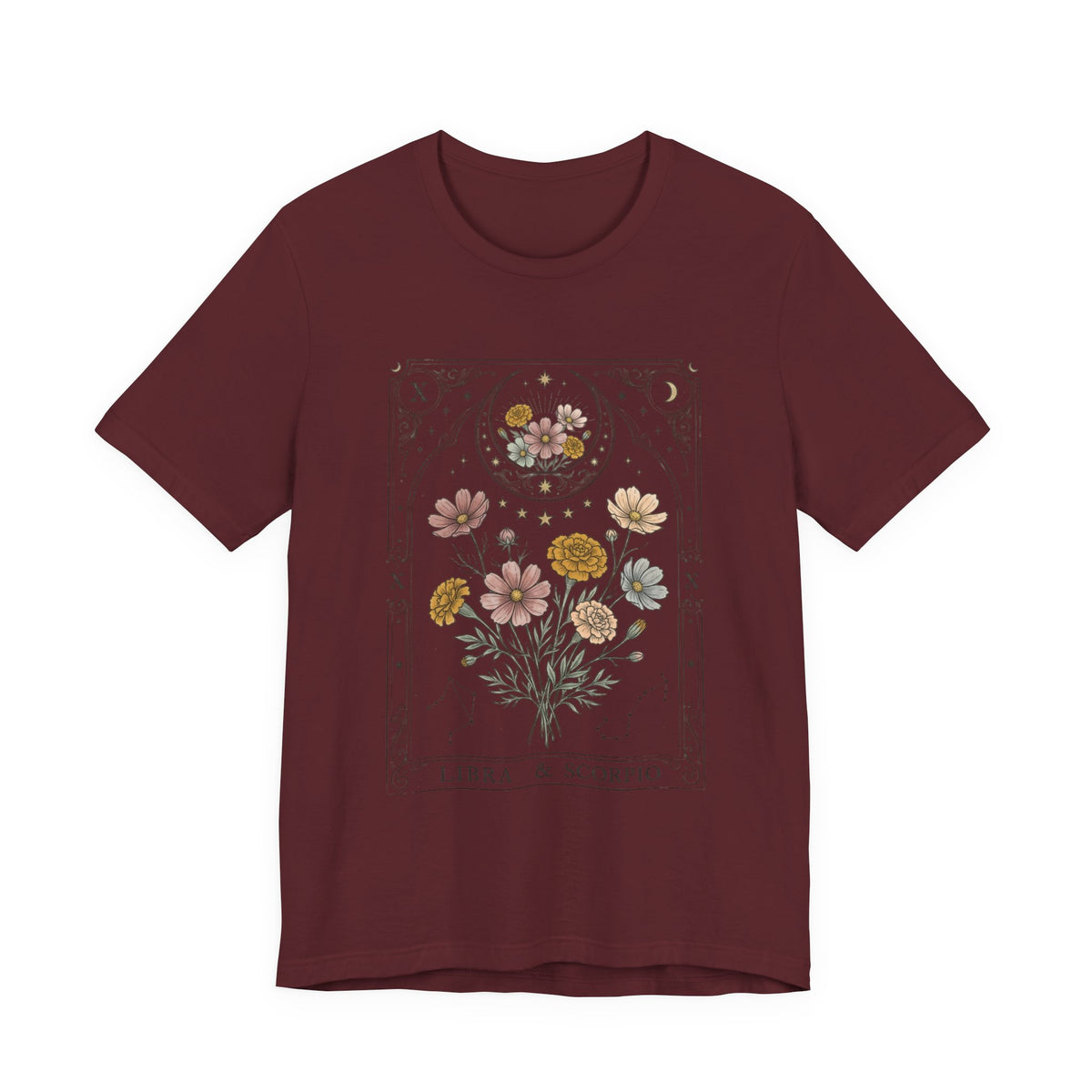 October - Libra & Scorpio Floral Zodiac Birth Flower T‑Shirt — Botanical Horoscope Tee