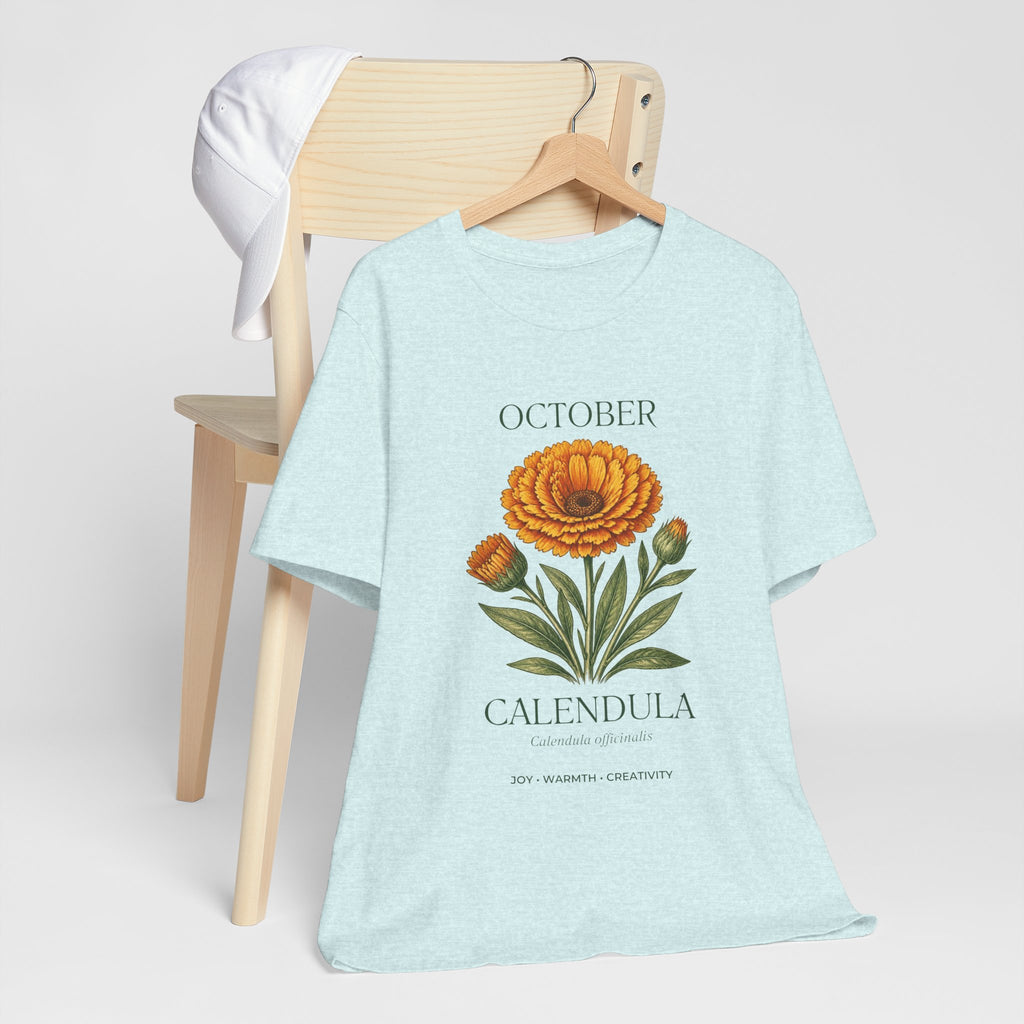 October Birth Flower Tee | Marigold & Cosmos Celestial Design | Birthday Gift