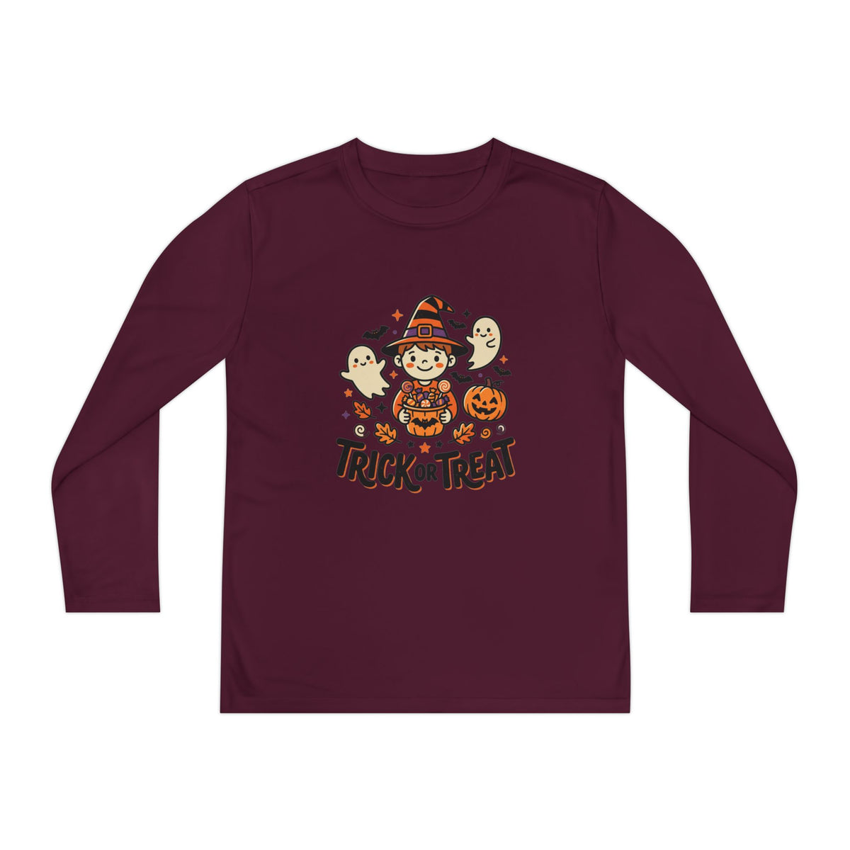 Trick or Treat Witch Kid Long Sleeve Shirt | Halloween Ghosts Pumpkins