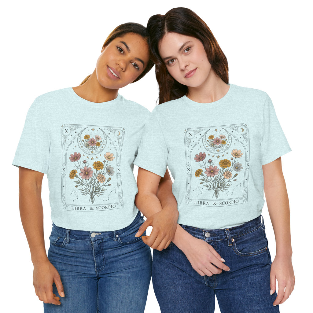 Libra & Scorpio Floral Zodiac T‑Shirt — Botanical Horoscope Tee