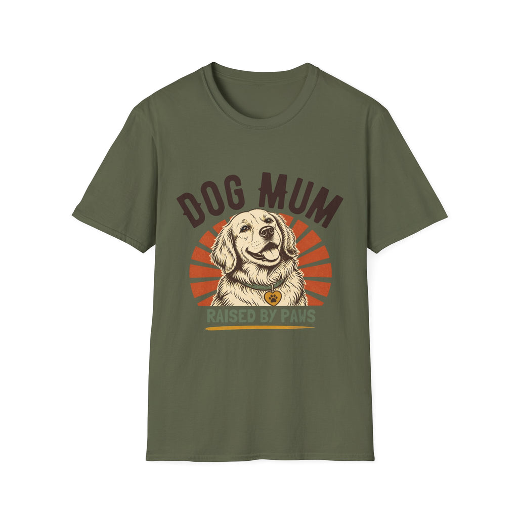 Dog Mum Raised By Paws T-Shirt | Golden Retriever Retro