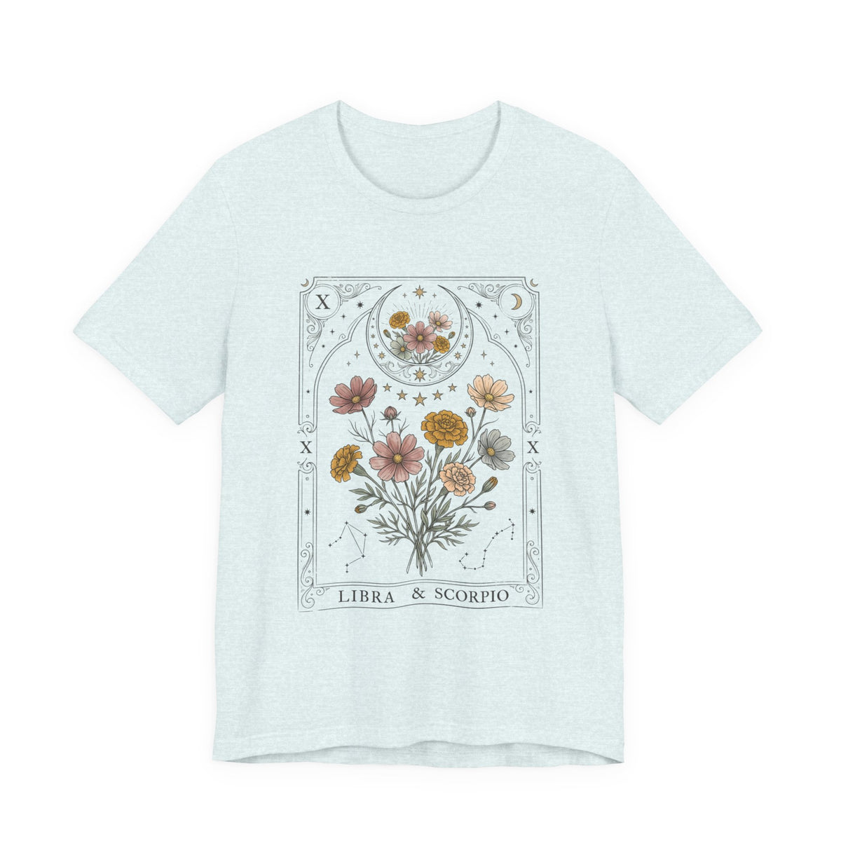 October - Libra & Scorpio Floral Zodiac Birth Flower T‑Shirt — Botanical Horoscope Tee