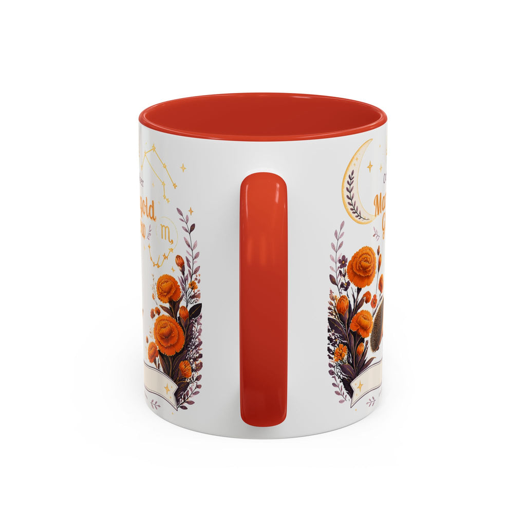 October Birth Flower Marigold Glow Accent Coffee Mug — Zodiac Libra Floral Hedgehog