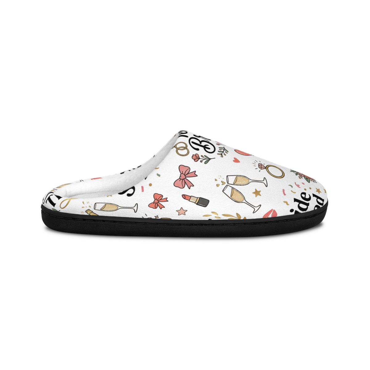 Bridal Party Indoor Slippers — 'Bride Squad' Champagne & Rose Pattern