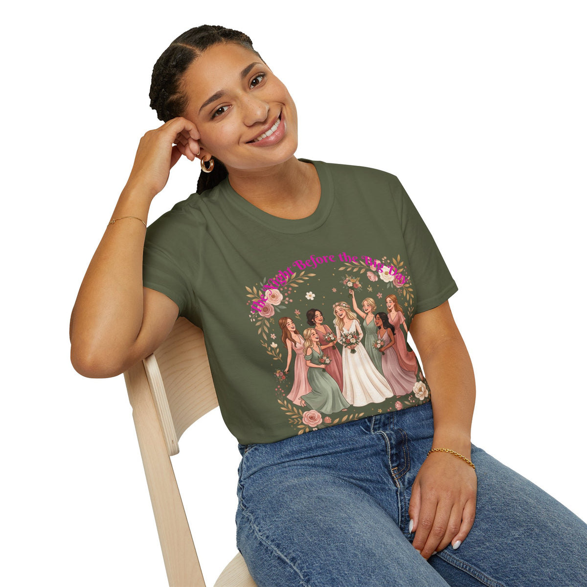 Bride and Bridesmaids Illustration T-Shirt | Floral Wedding Bridal Party Design