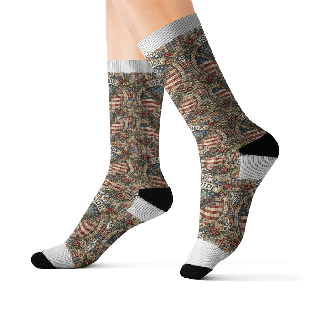 USA Pride Eagle Emblem Socks | American Flag Sublimation Socks