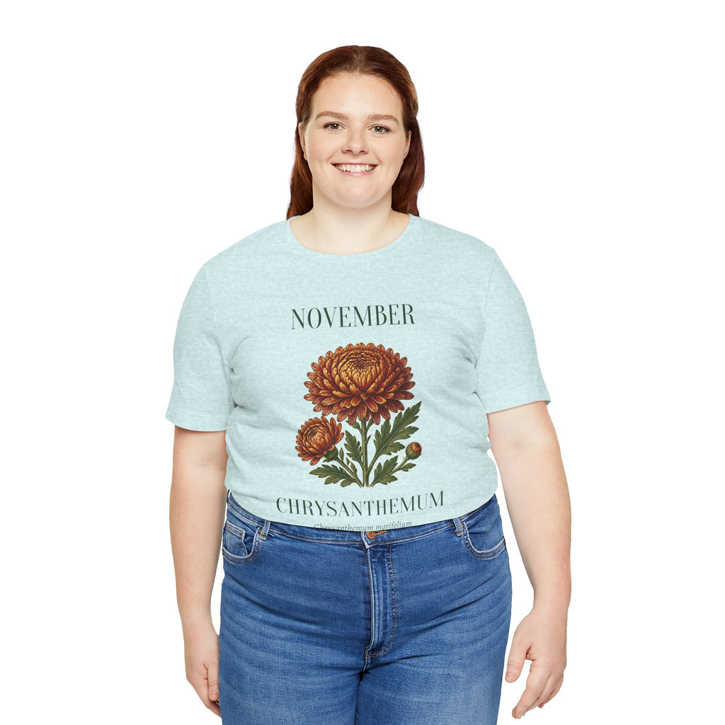 November Birth Flower Tee | Chrysanthemum Celestial Design | Birthday Gift