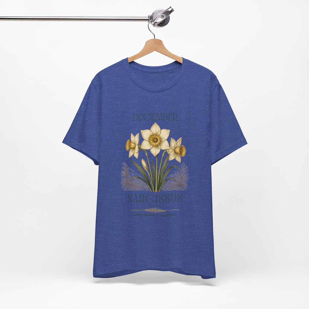 December Birth Flower Tee | Narcissus & Holly Celestial Design | Birthday Gift