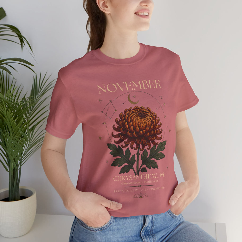 November Birth Flower Chrysanthemum Tee — Floral Birth Month T-Shirt