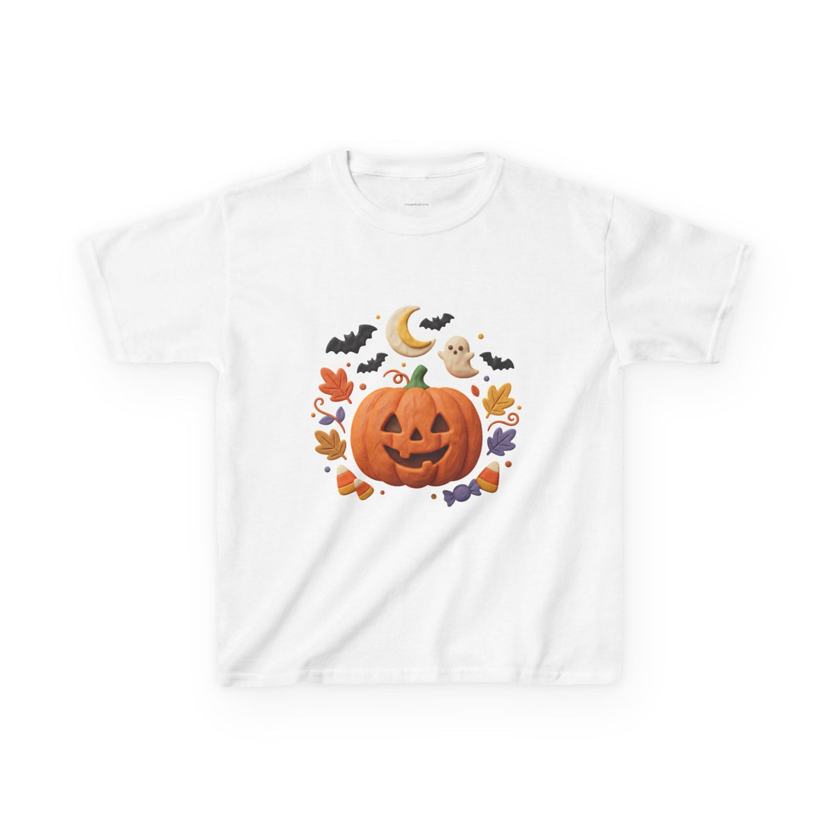 Jack-o'-Lantern Pumpkin Kids Tee | Halloween Ghosts, Bats, Moon, Autumn Leaves
