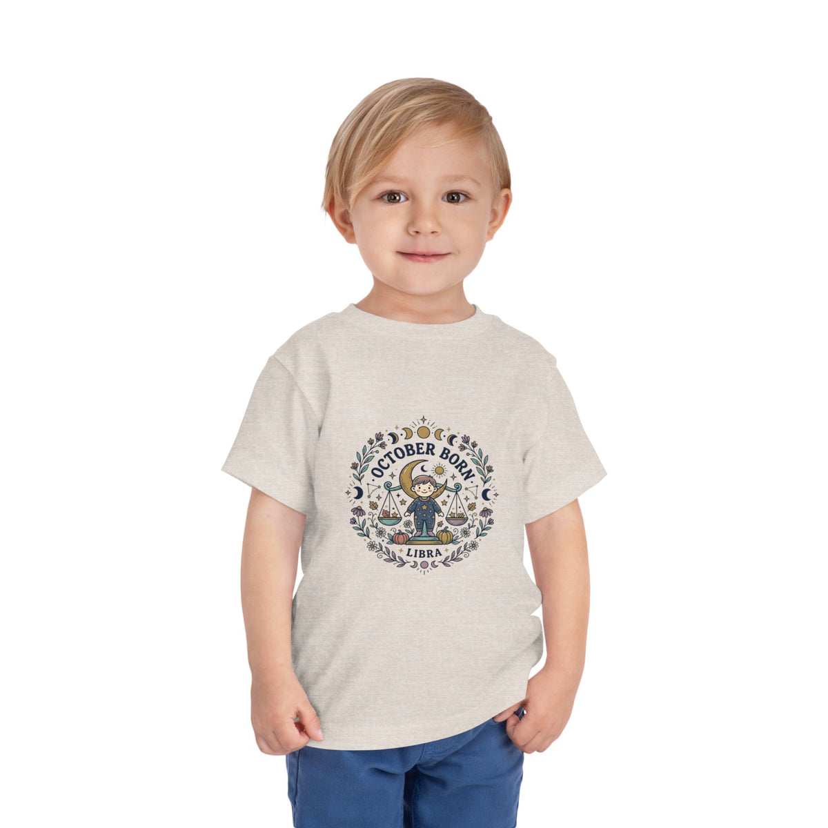 October Born Libra moon phases toddler tee | Zodiac Libra design