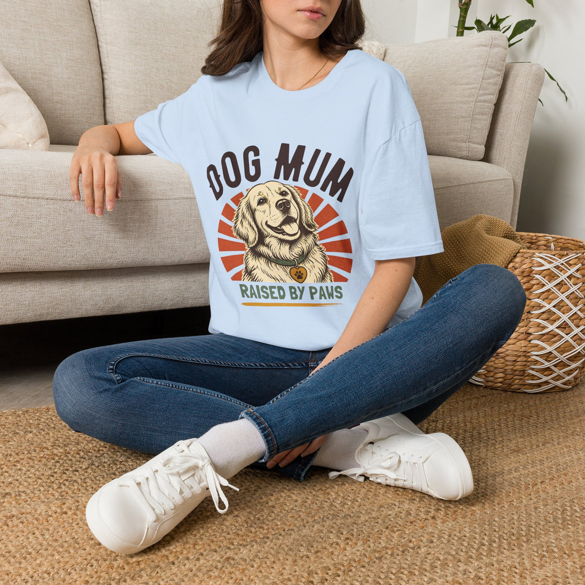 Dog Mum Raised By Paws T-Shirt | Golden Retriever Retro