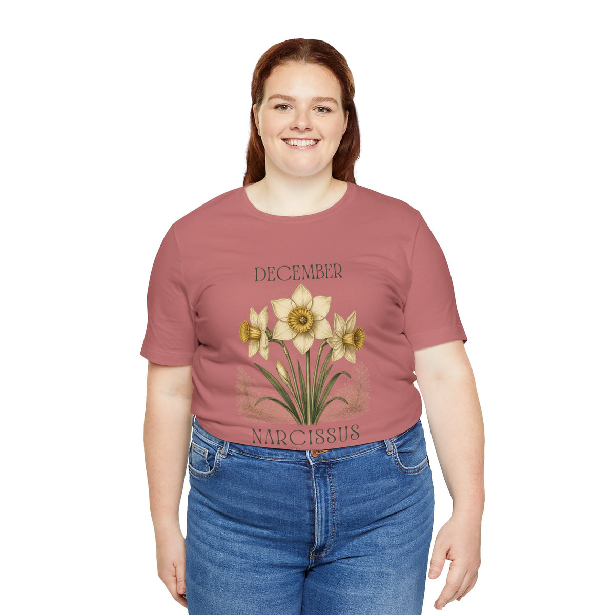 December Birth Flower Tee | Narcissus & Holly Celestial Design | Birthday Gift