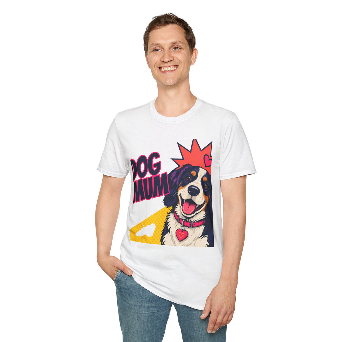 Dog Mum Pop Art T-Shirt | Happy Dog Portrait, Heart Collar
