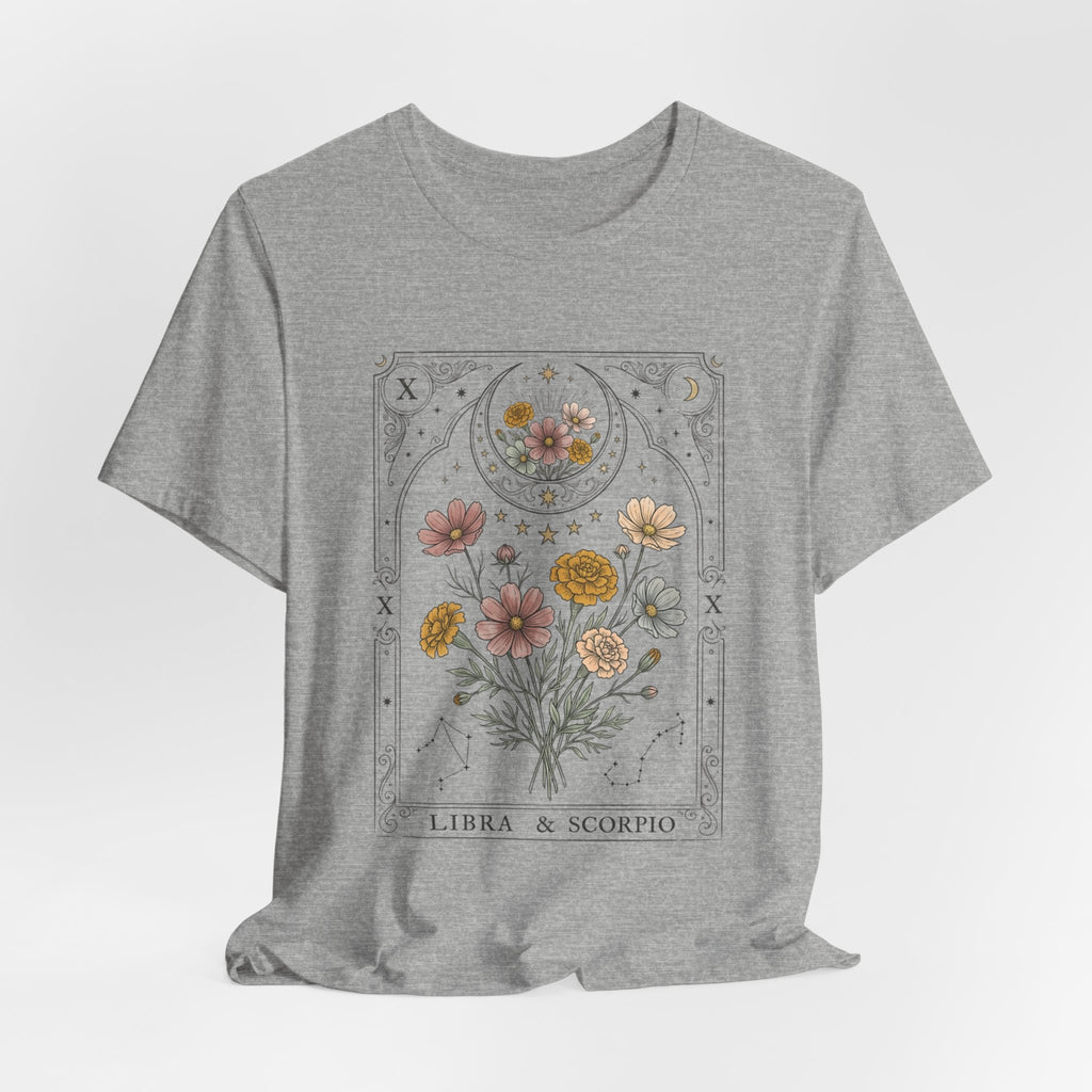Libra & Scorpio Floral Zodiac T‑Shirt — Botanical Horoscope Tee