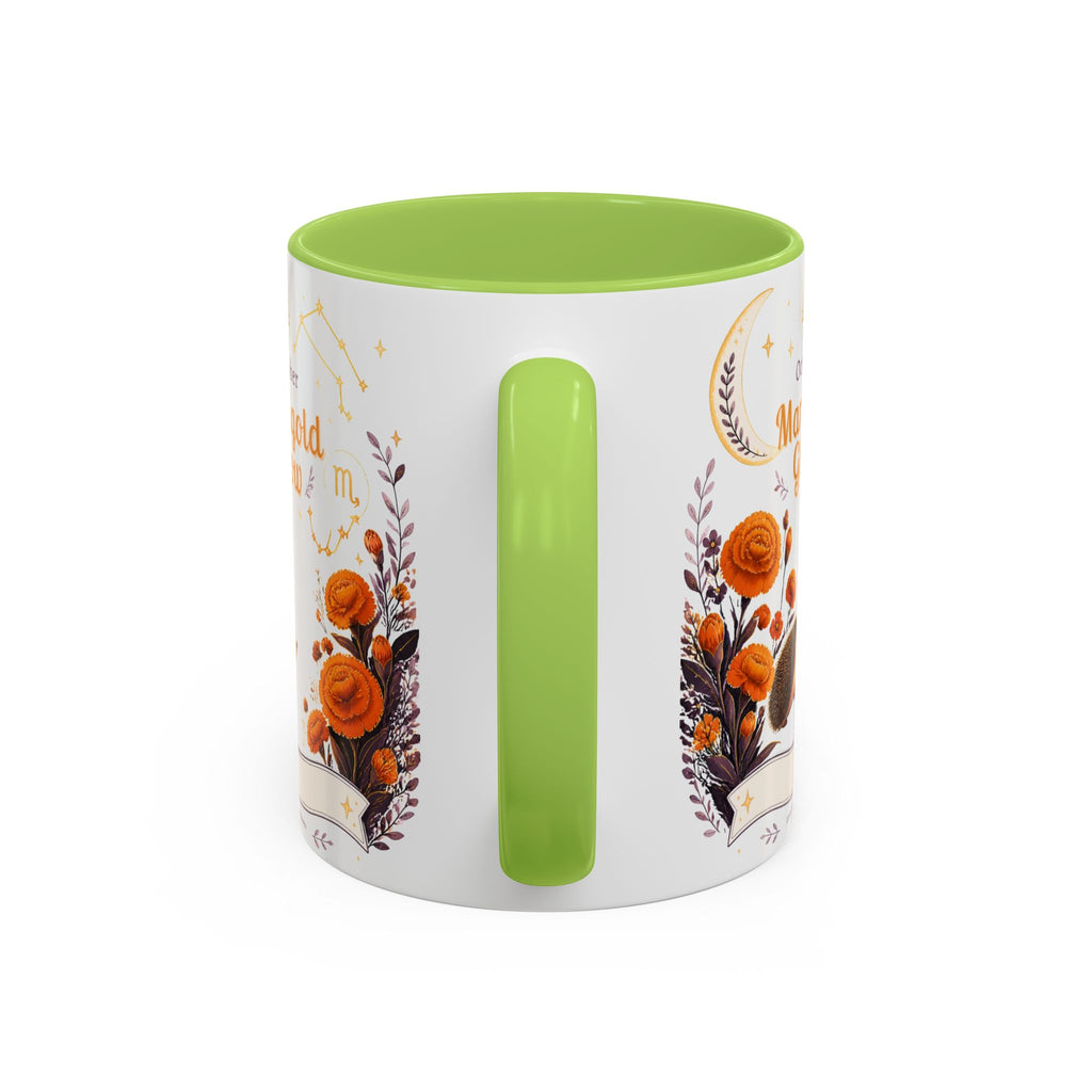 October Birth Flower Marigold Glow Accent Coffee Mug — Zodiac Libra Floral Hedgehog