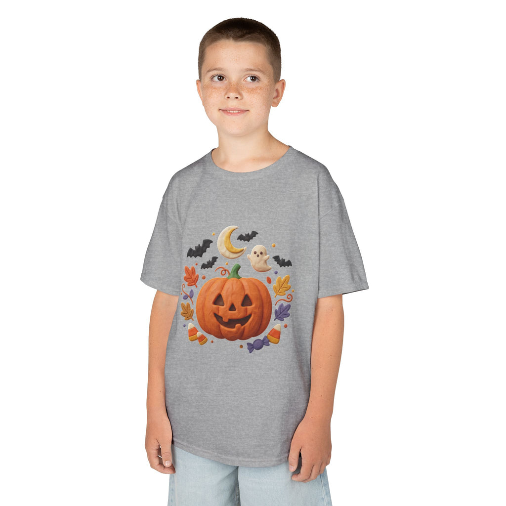 Jack-o'-Lantern Pumpkin Kids Tee | Halloween Ghosts, Bats, Moon, Autumn Leaves
